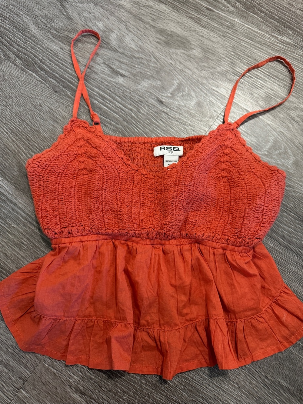 RSQ Women's Orange Crochet Peplum Cami Top